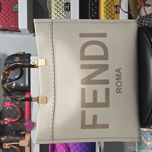 Fendi  Sunshine Cream  Leather Tote  MM with Tortoiseshell Handles